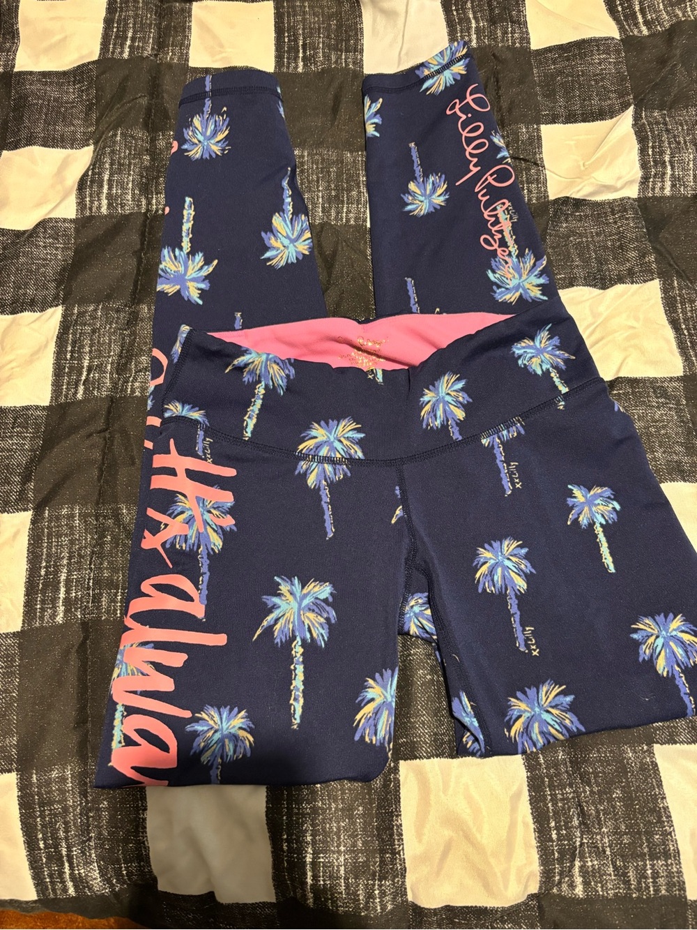 Women’s Navy Lily Pulitzer Leggings with Palm Tree Print and with Pink Logo